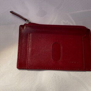 Nice Lodis Leather CC Wallet. ID Slot, 4 CC Slots, Zip Pocket. Cherry/Multi EUC
